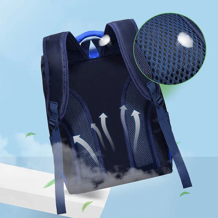 Primary school students backpack for 6-12 year olds, nylon, with multiple pockets, in navy blue, showing front view