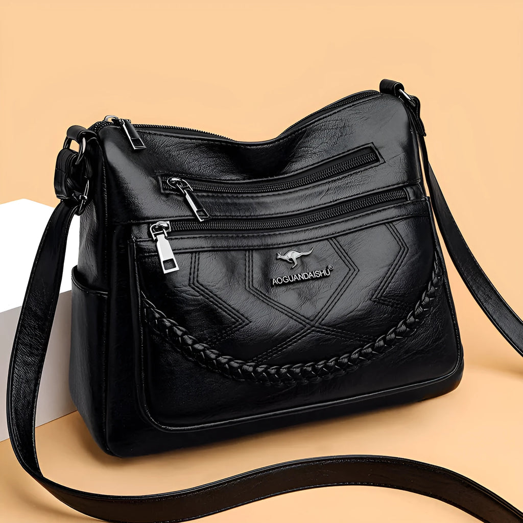 Soft PU leather crossbody shoulder bag in horizontal square shape with large capacity