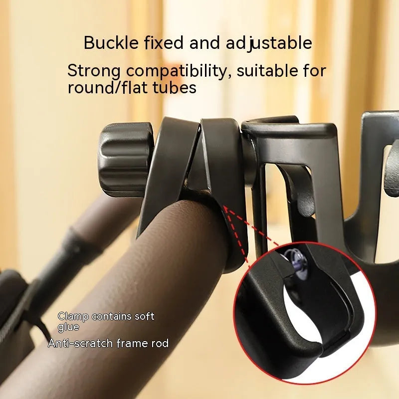 Black ABS plastic universal car cup holder showing dimensions