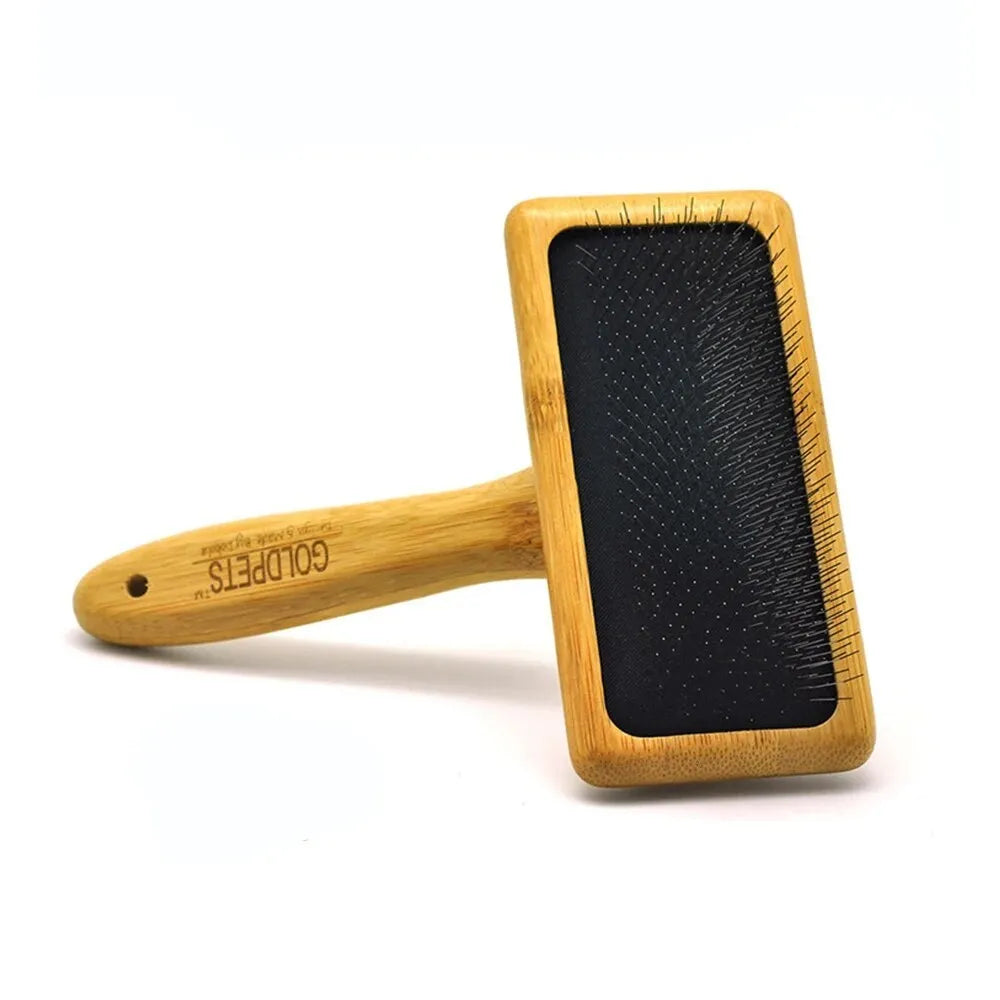 Goldpets bamboo wooden slicker brush with stainless steel pins for dog and cat grooming