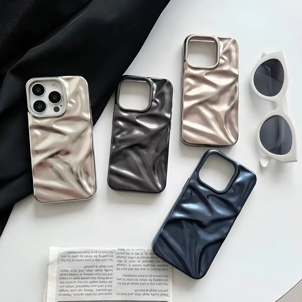 Electroplated matte TPU phone case in blue with water ripple texture, designed for iPhone 11-16 Pro Max series