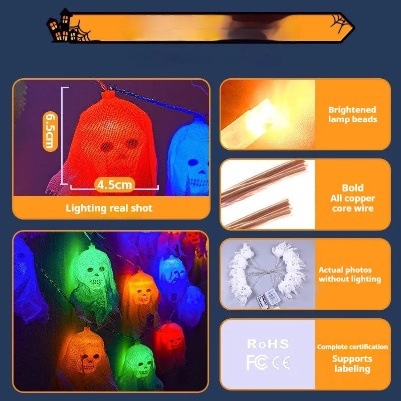 Battery powered Halloween LED coloured lights for indoor wall decoration in plastic shell