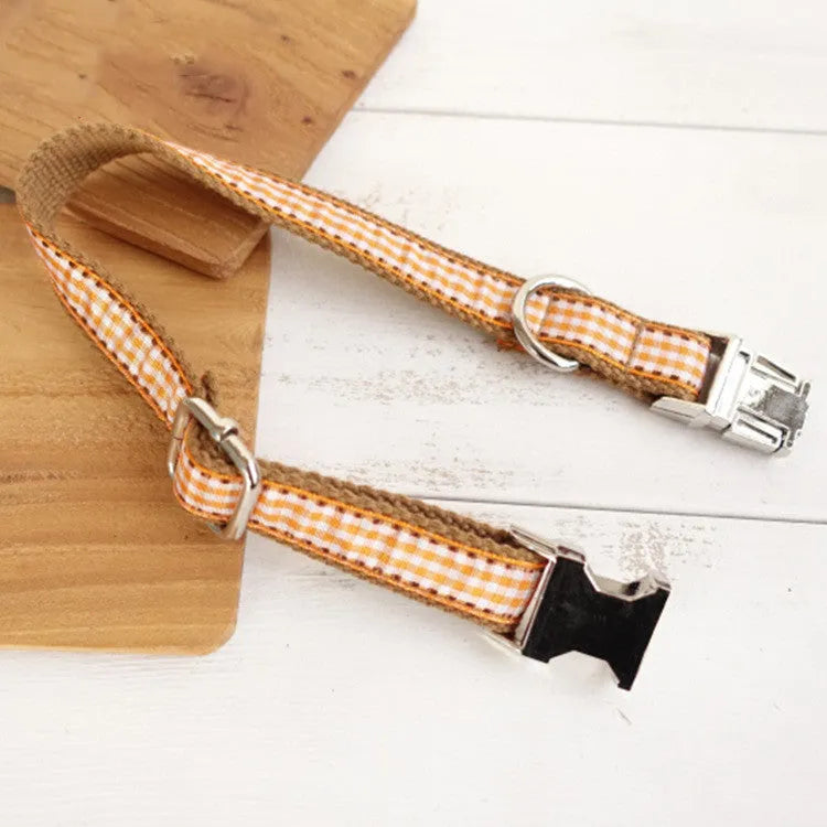 Brown small plaid polyester dog collar with British style pattern on white background