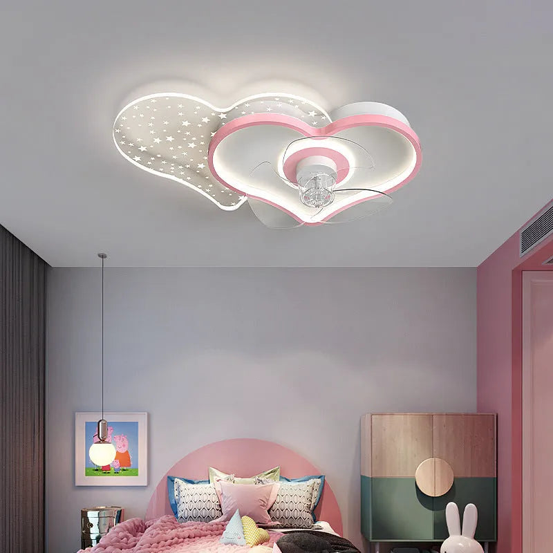 Children's ceiling fan with LED light, 59cm wide, blue white or pink white, remote dimming, 220V