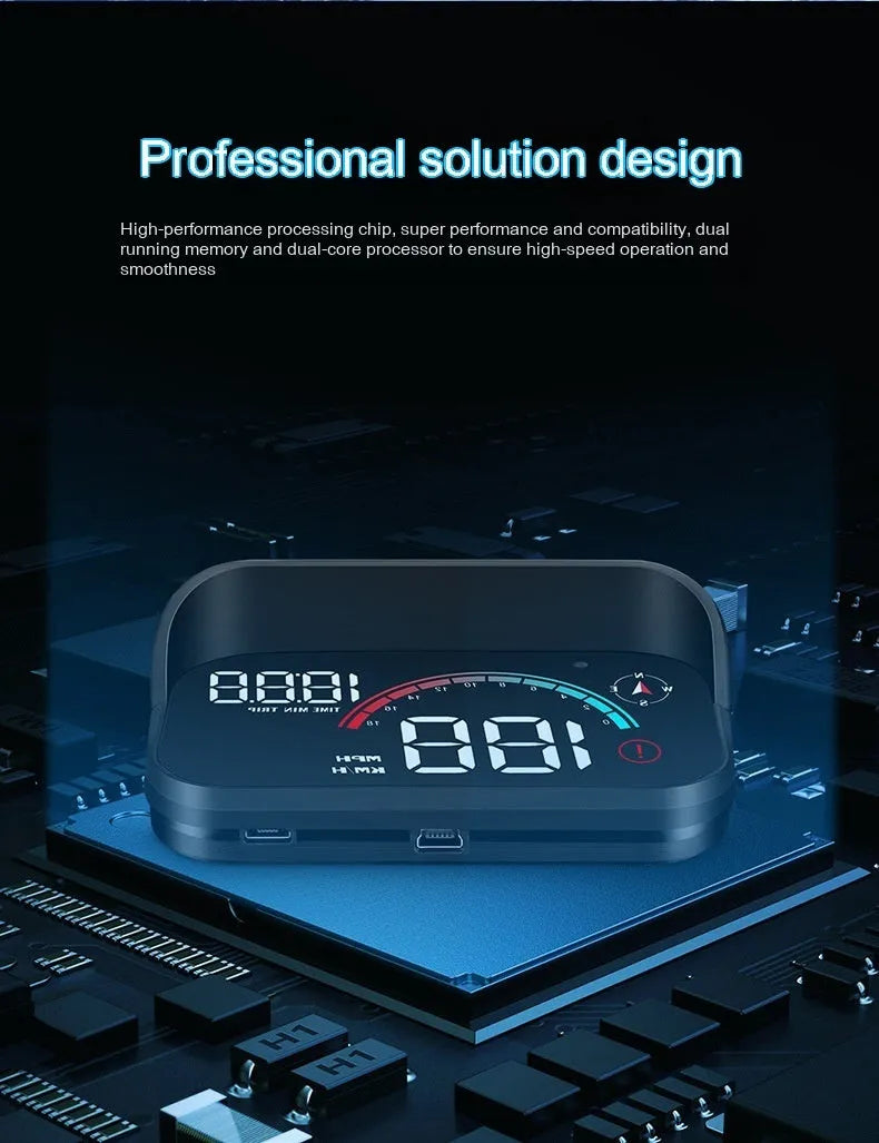 Black universal car head-up display HUD projector unit for speed and compass projection.