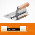 Stainless steel wall putty scraper with a wooden handle shown in three different blade sizes.