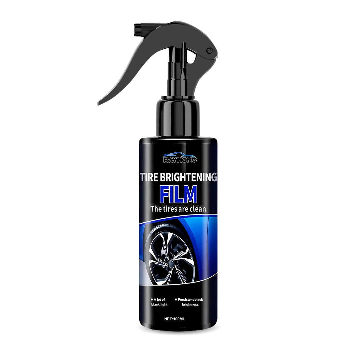 Car tyre spray paint 100ml bottle with cleaning agent for wheel refurbishment and polishing