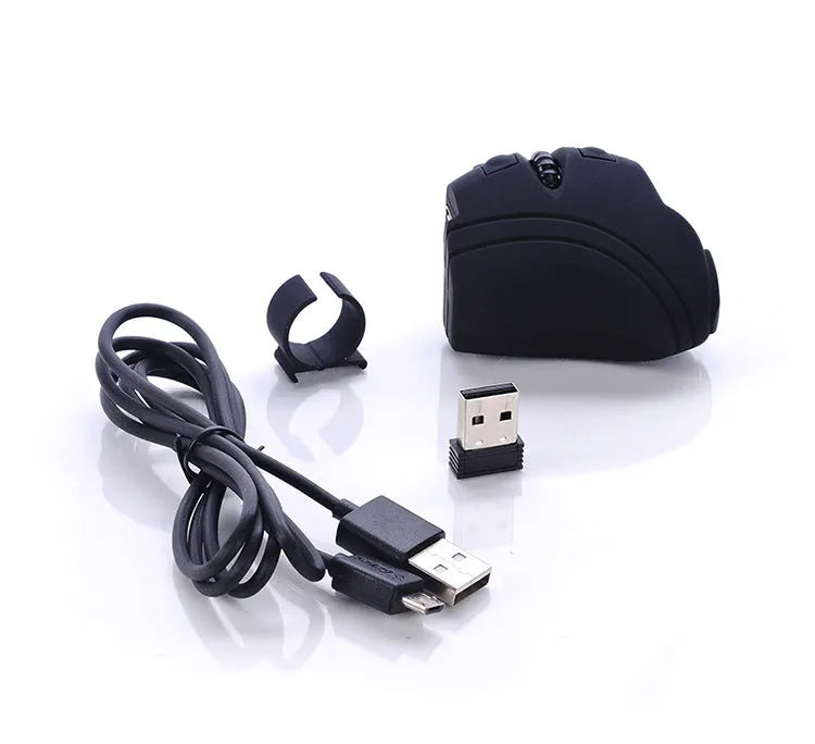Bluetooth 2.4G rechargeable ring mouse in black, 60x40mm, with three buttons and optical sensor