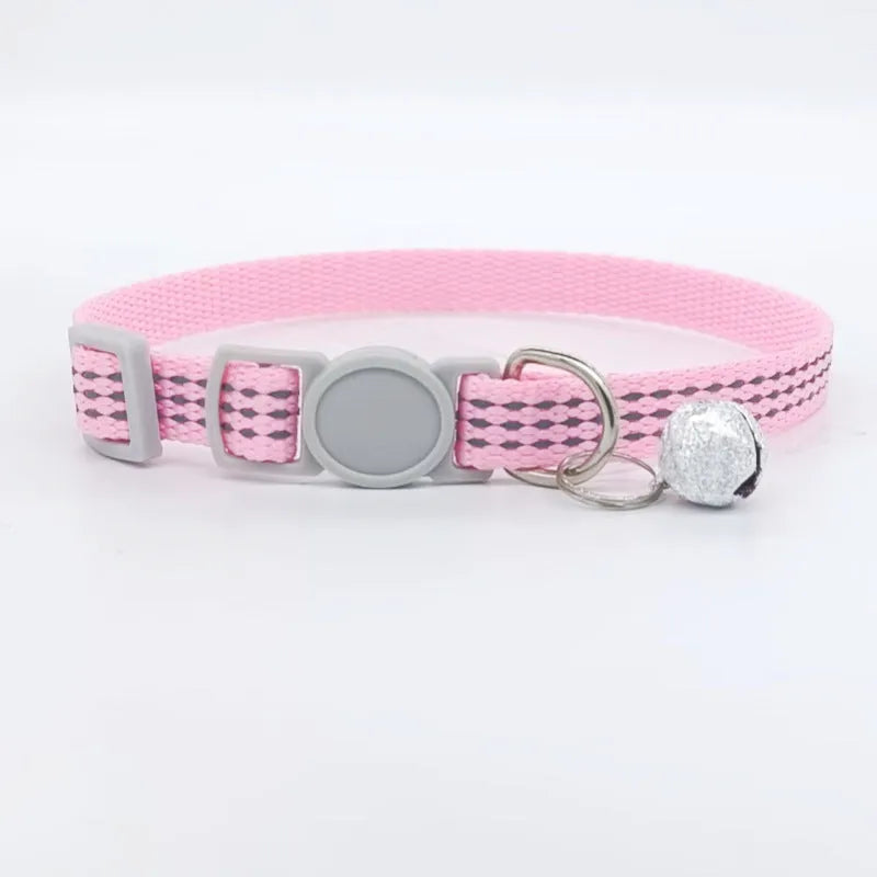 Nylon cat collar with quick-release buckle, 33cm length, available in 8 colours including black and pink