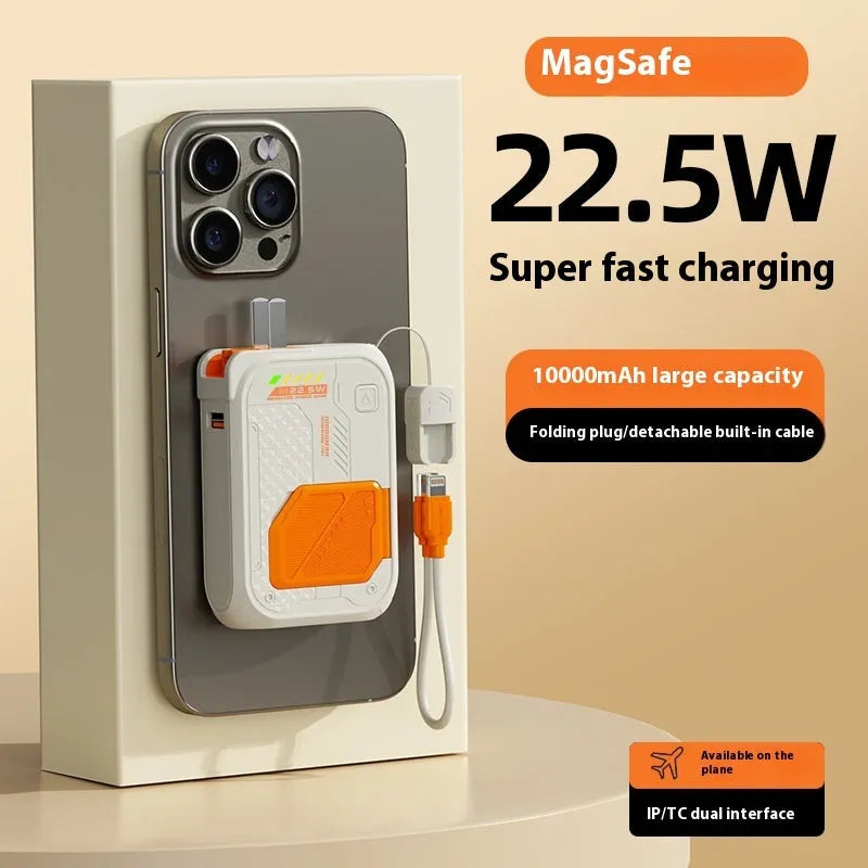 Five-in-one magnetic wireless power bank 10000mAh with digital display in cool black
