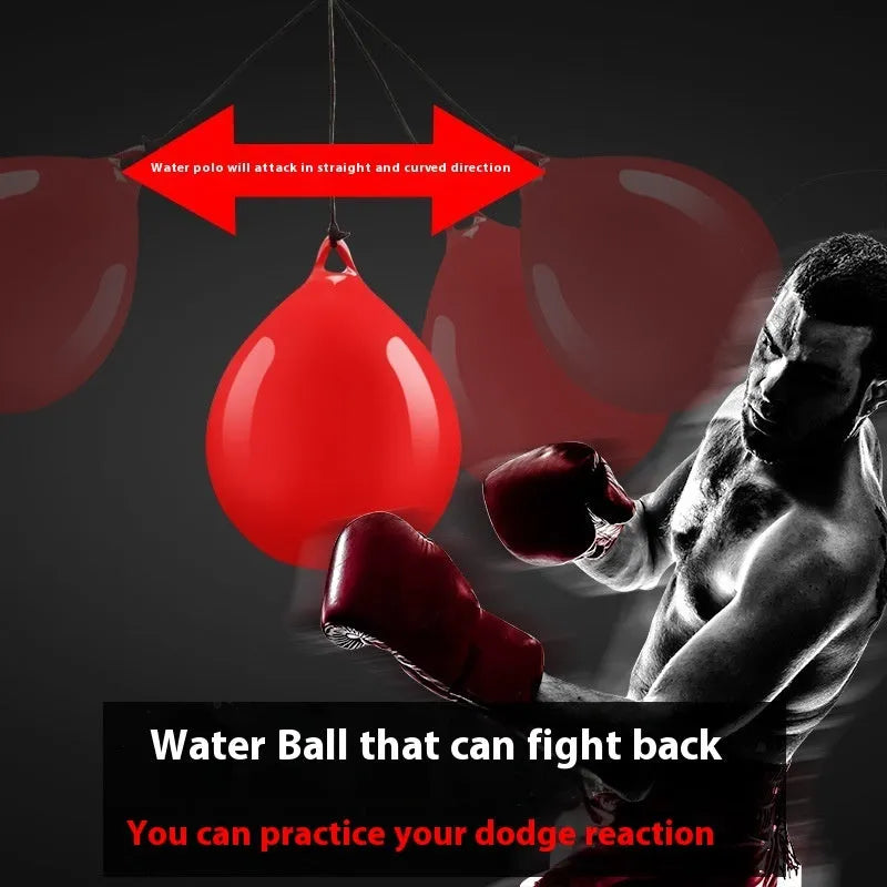 Red water filled boxing reaction ball with hook rope for martial arts training