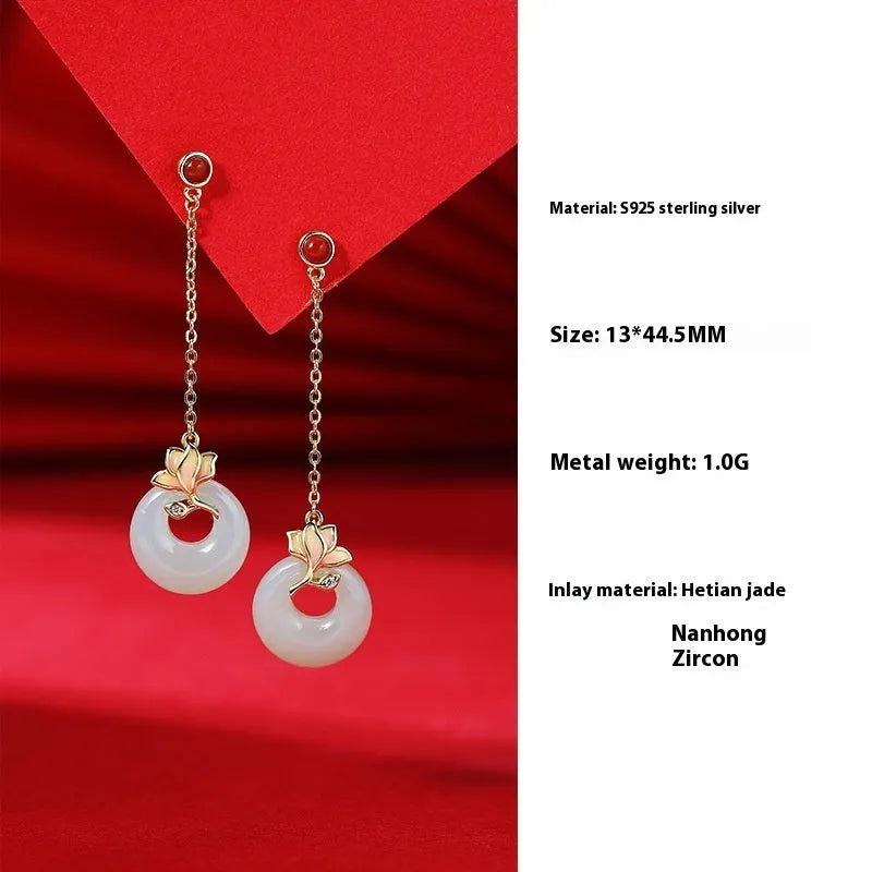 Magnolia flower Hetian jade and sterling silver jewellery set with necklace, bracelet, and earrings