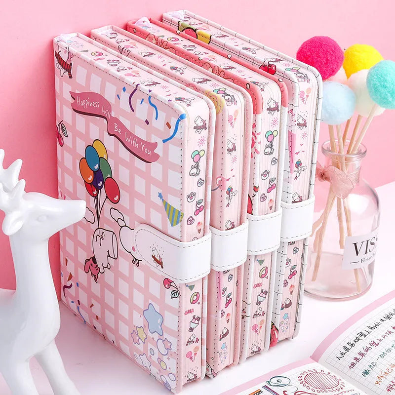 Small white Kaba Bear magnetic buckle notebook with 224 pages, showing compact 135mm x 185mm size.