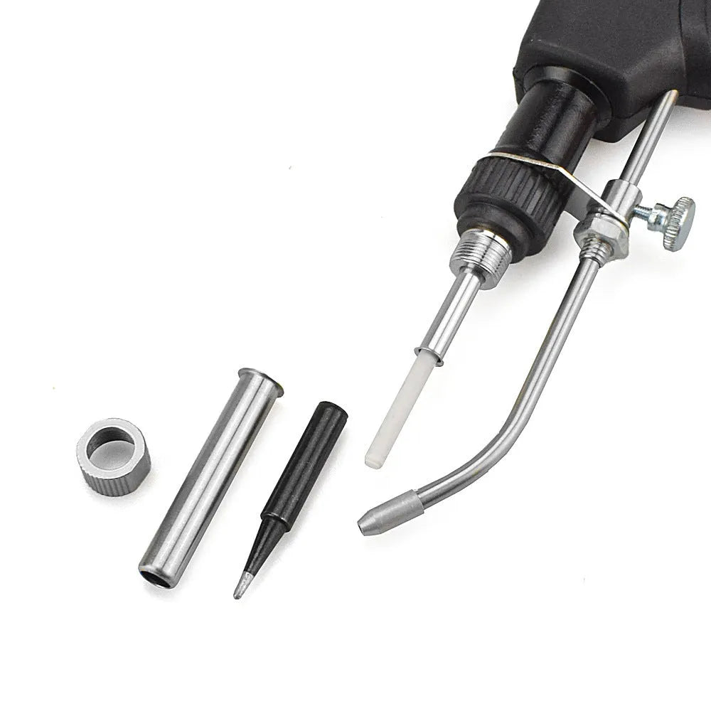 60W manual soldering iron with alloy tip and ABS black handle on a workbench