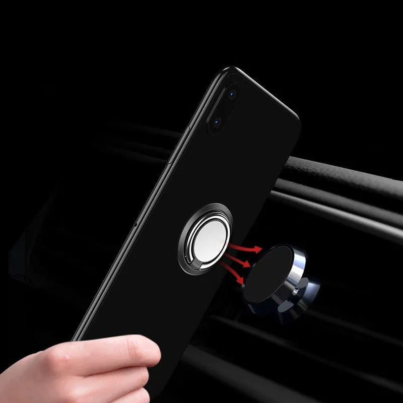 Finger ring magnetic suction phone holder in black, universal mobile desktop ring bracket