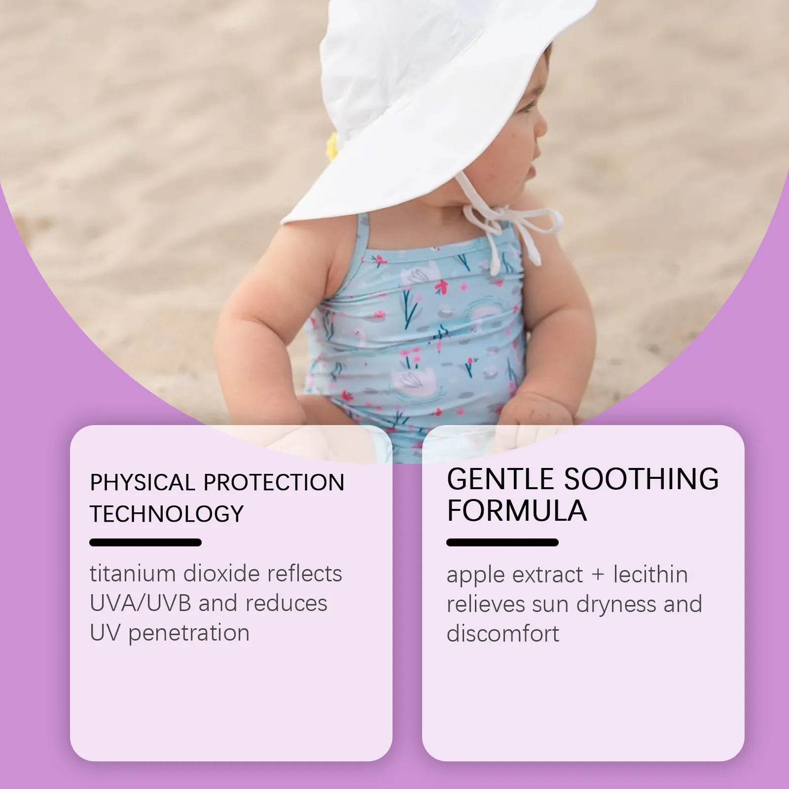 50g tube of SPF 50+ sunscreen cream with titanium dioxide for daily summer protection.
