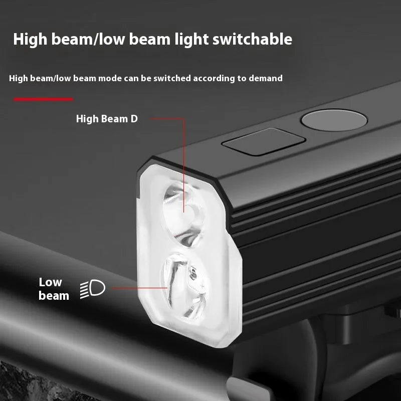 Aluminium alloy mountain bike front light with silicone mount bracket on handlebars