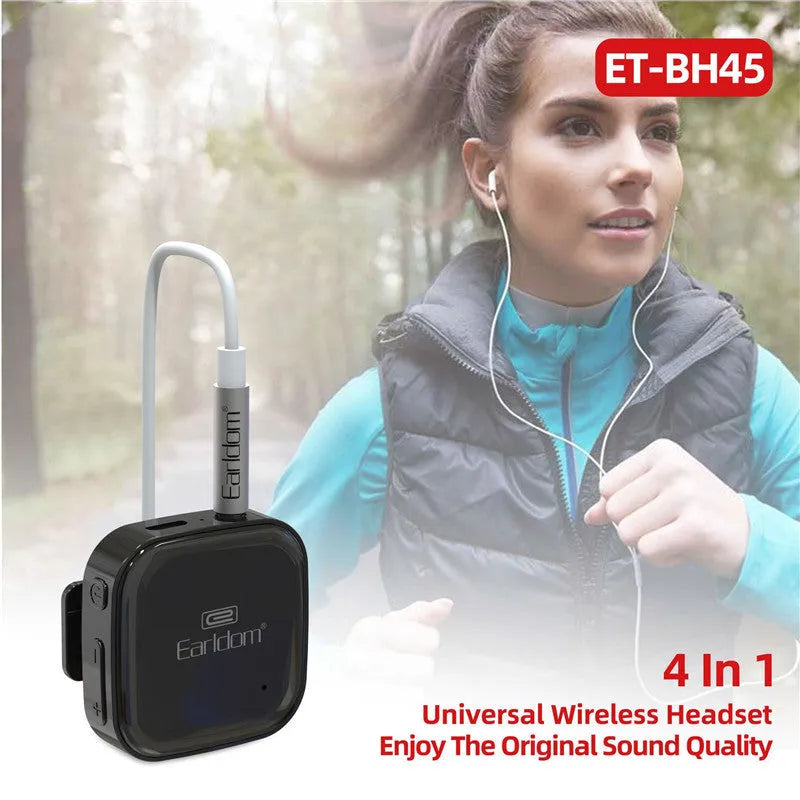 Bluetooth audio receiver for converting wired headphones to wireless with lavalier wearing style