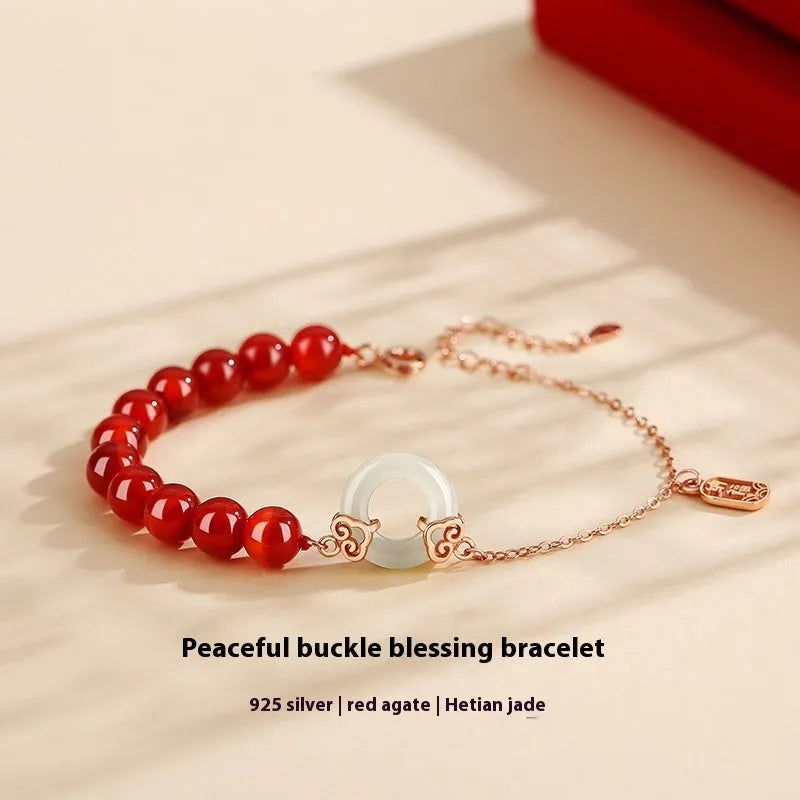 Women's sterling silver 925 bracelet with peace buckle charm and traditional Xiangyun design