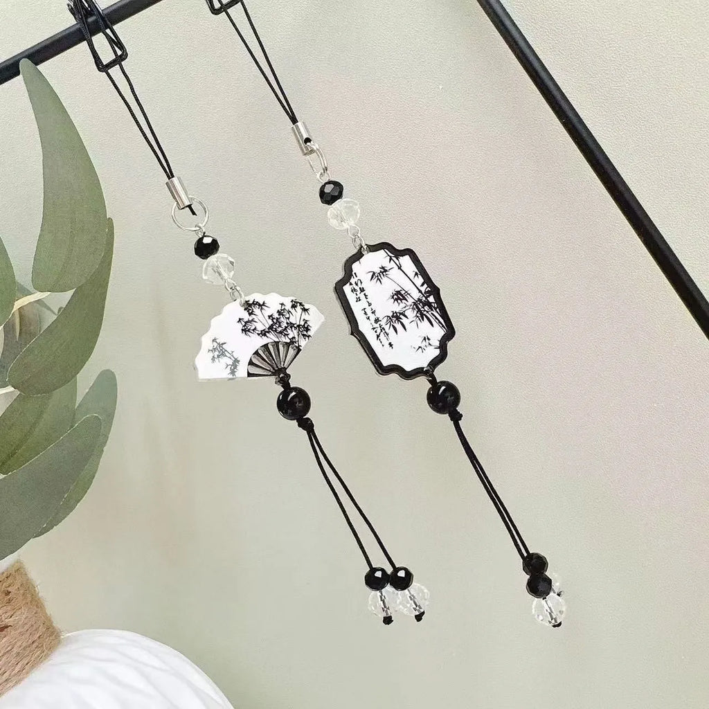 Guofeng Chinese style botanical plants and flowers bead keychain with baked varnish finish