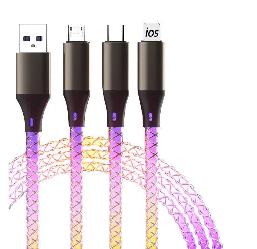 Colourful gradient 3-in-1 USB charging cable with Lightning, Micro USB, and TYPE-C connectors