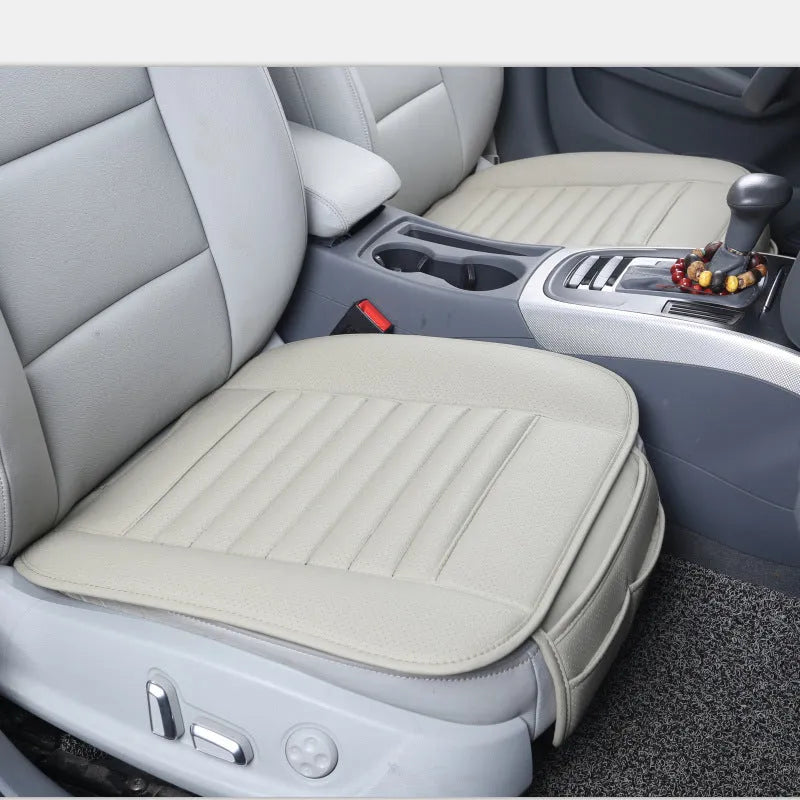 Single piece bamboo charcoal car seat cushion without backrest in leather, black colour option