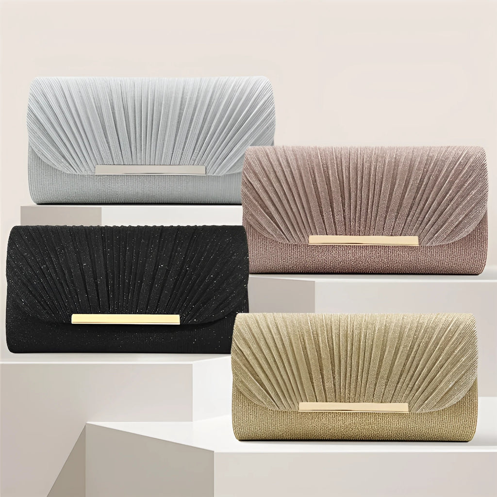 Women's hardware edge clutch bag in pink with PU leather and canvas lining, horizontal square shape