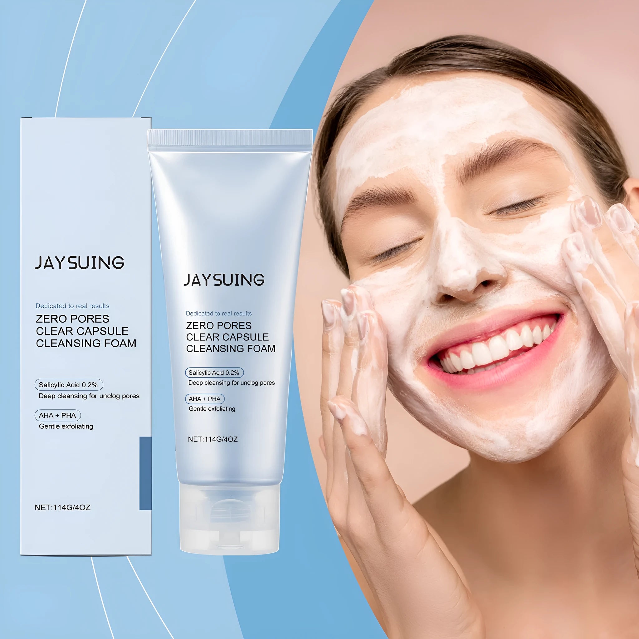 114g tube of salicylate and lactic acid facial cleanser for delicate pores.