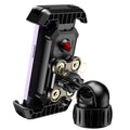 Black cycling phone navigation bracket mounted on bicycle handlebars showing adjustable grip mechanism