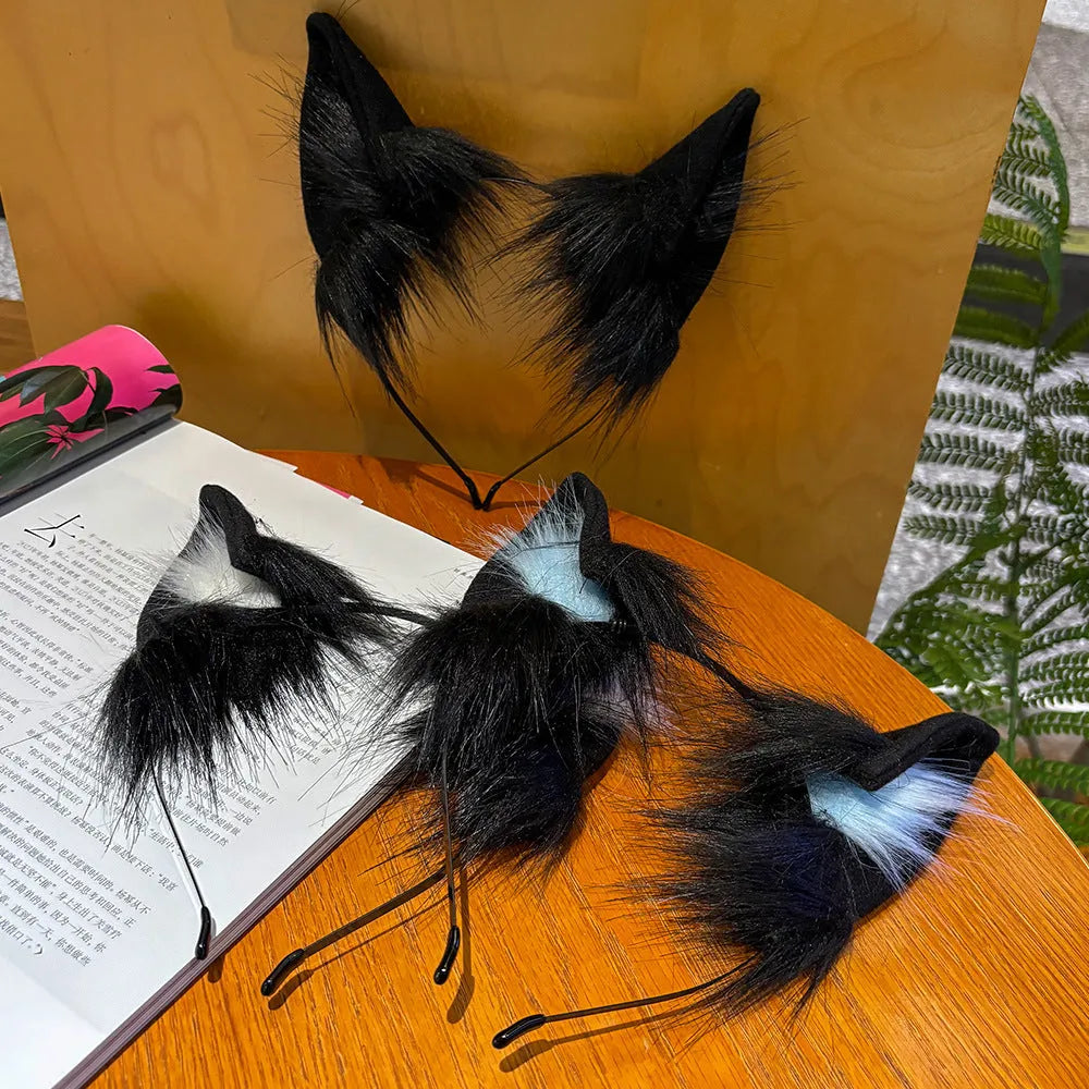 Handmade cat ears hair clasp in black and white cloth for women