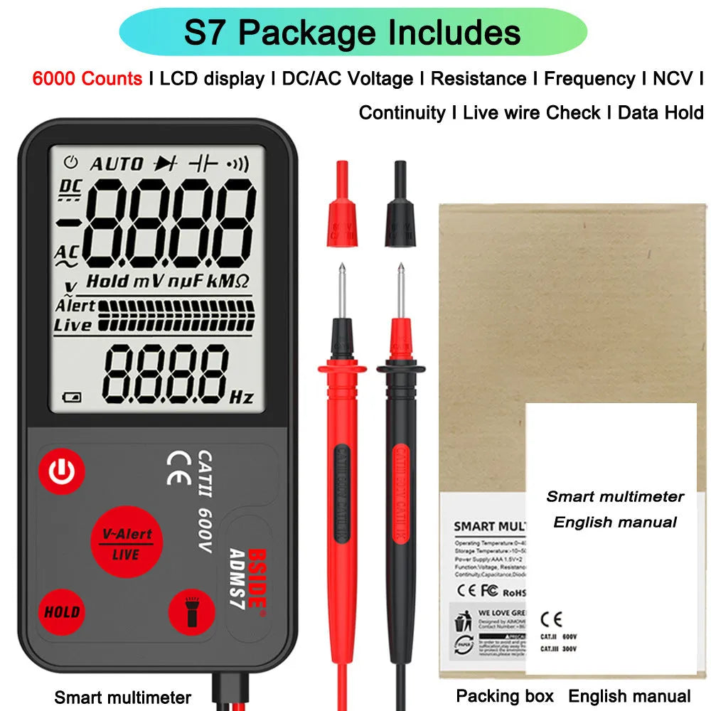 Intelligent large screen fully automatic ultra-thin digital multimeter card type 600V AC 6000 counts 14cm x 7cm x 1.5cm
