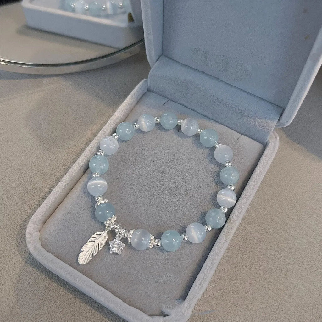 Korean style crystal bracelet with blue moonlight colour and text modelling