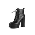 Women's black waterproof cowhide leather ankle boots with a chunky heel and side zip