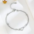 S925 sterling silver double-layer heart bracelet women's simple style silver colour adjustable chain