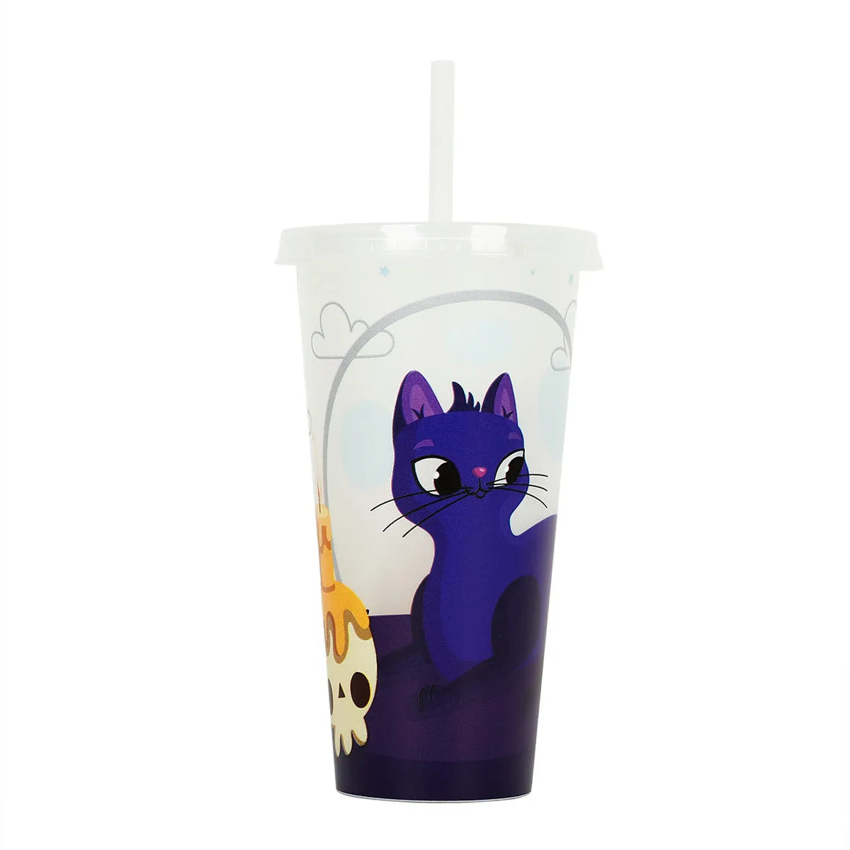 Halloween-themed luminous plastic straw cup with 720ml capacity and cylindrical shape.