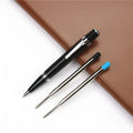 Black full metal pocket signature pen with a 0.7mm refill and two spare refills.