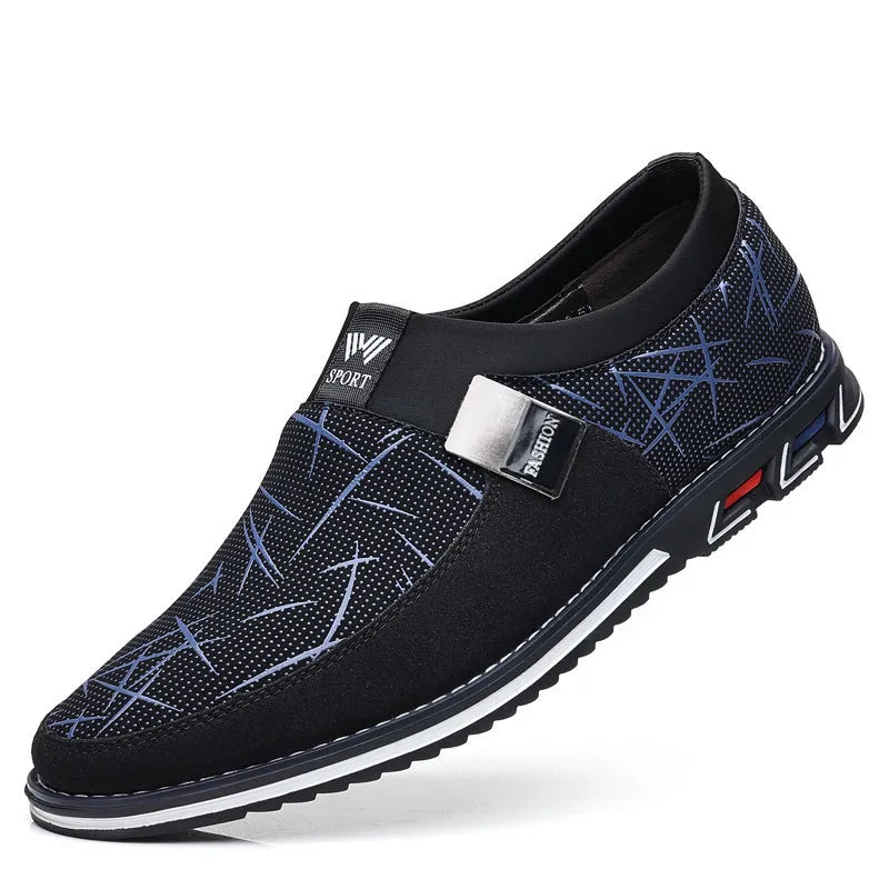 Men's low-top casual slip-on shoes in synthetic leather with square toe and rubber sole
