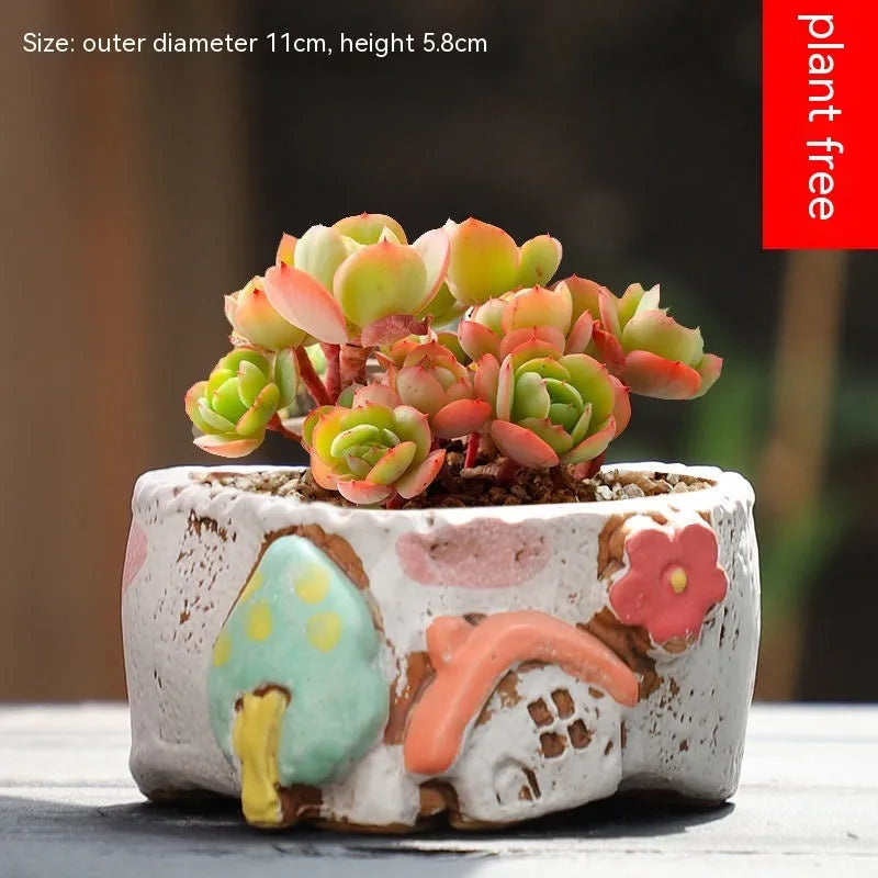 Ceramic combination pot with hand-painted meat and flower design in cute pastoral style