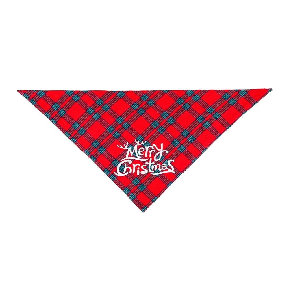 Red and black plaid Christmas pet towel on a dog, pure cotton scarf bib