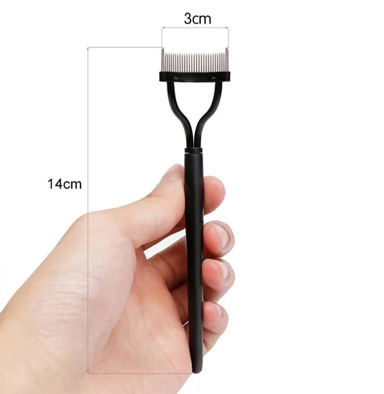 Collapsible eyelash comb with steel needle tip for eyebrow and lash correction