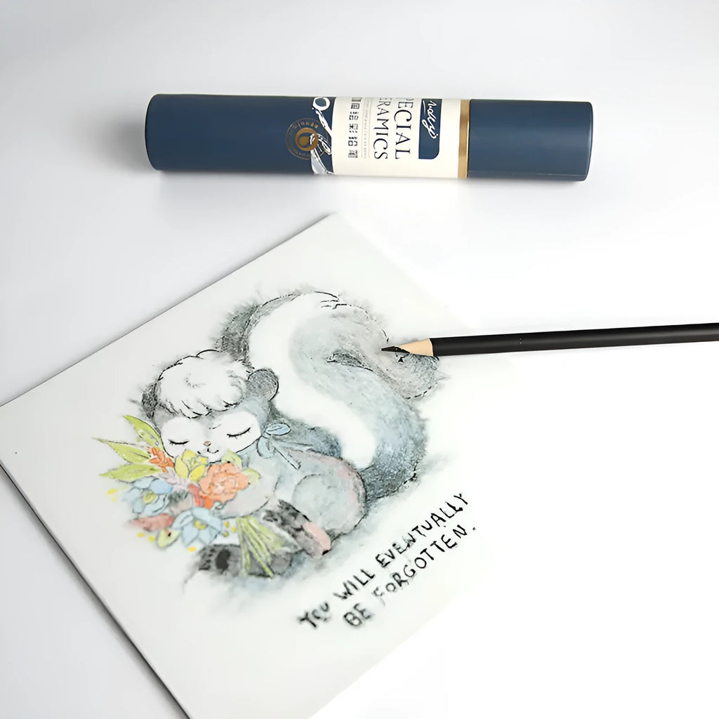 Single water-soluble pottery underglaze colour pencil for decorating ceramic bisque, shown with colour options.