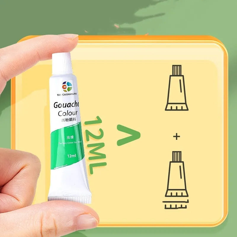 Children's gouache paint set with 12 colours in 12ml tubes and painting brushes