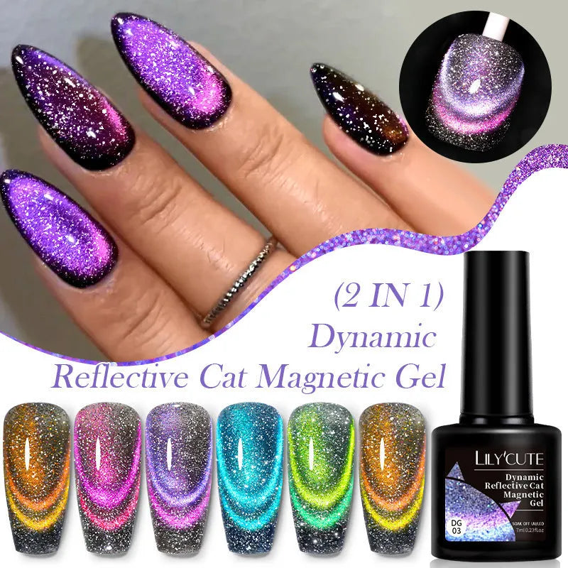Diamond In The Debris cat eye UV gel nail polish in six colour styles with glitter and diamond fragments