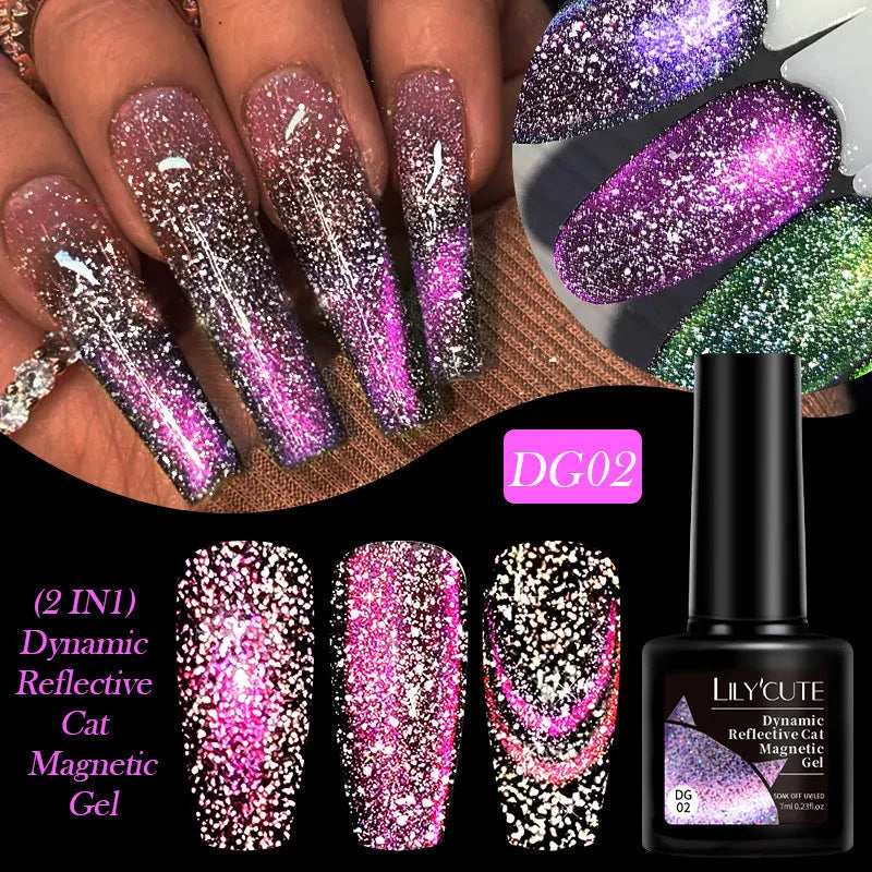 Diamond In The Debris cat eye UV gel nail polish in six colour styles with glitter and diamond fragments