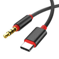 Braided nylon headphone adapter cable in silver and black colour options showing 3.5mm jack connectors.