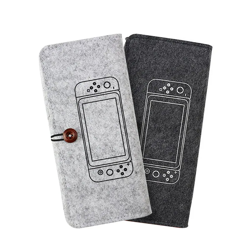 Black felt pouch for Nintendo Switch with game card slots and double layer storage design
