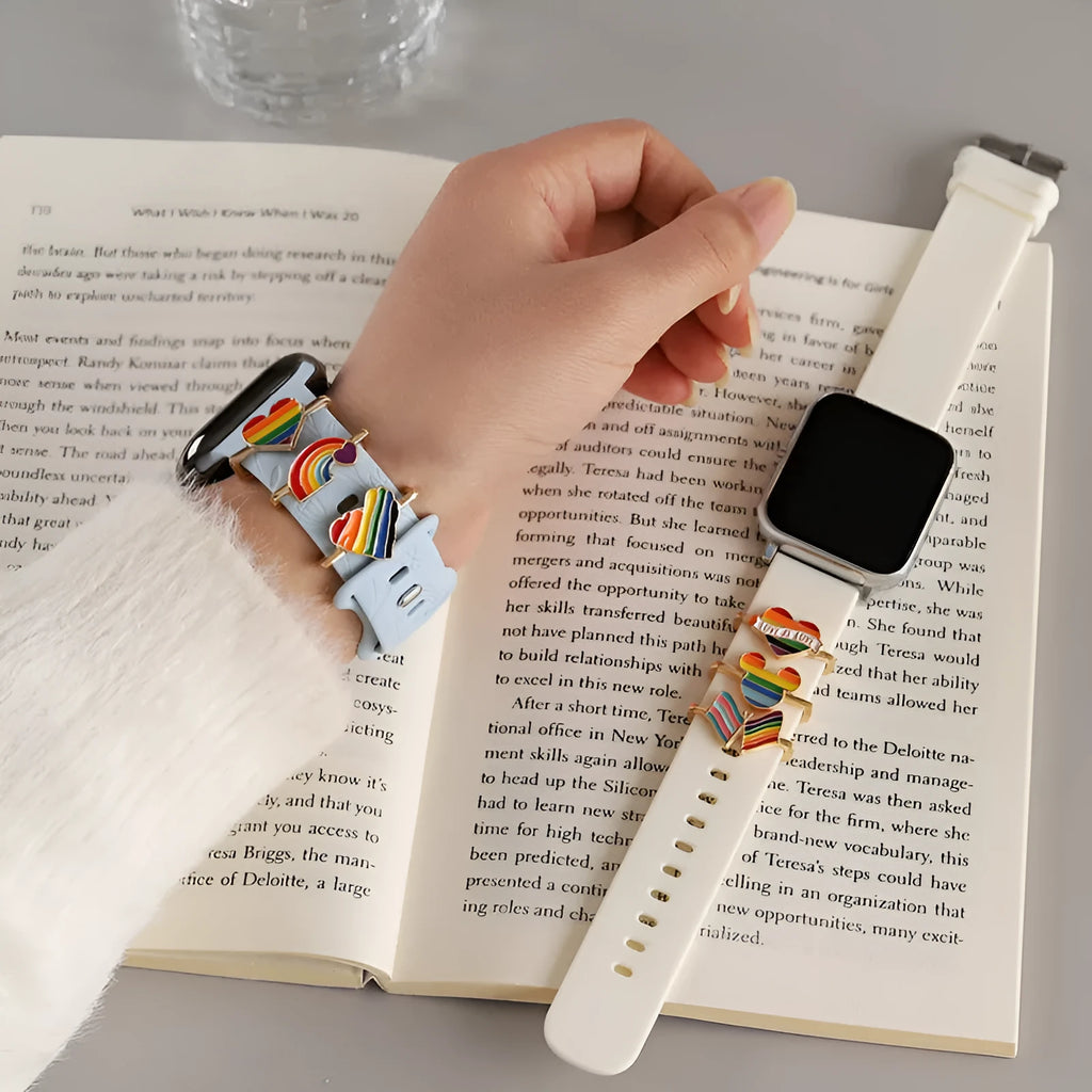 Cartoon cute rainbow love metal watch band for Apple watch with simple style and multiple colour options.