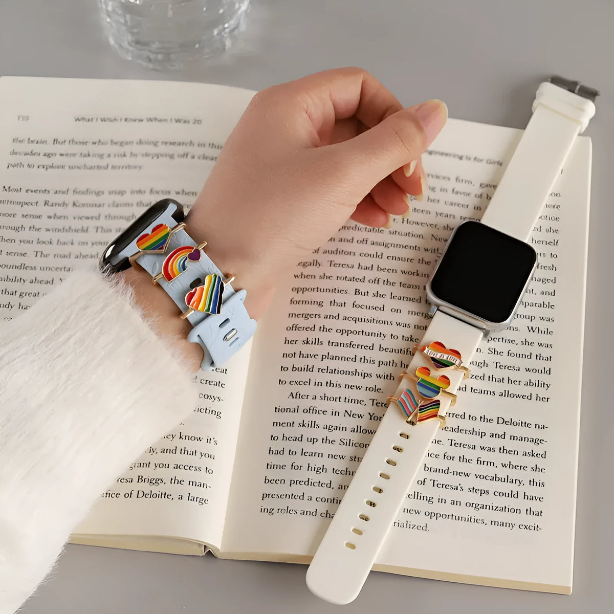 Cartoon cute rainbow love metal watch band for Apple watch with simple style and multiple colour options.