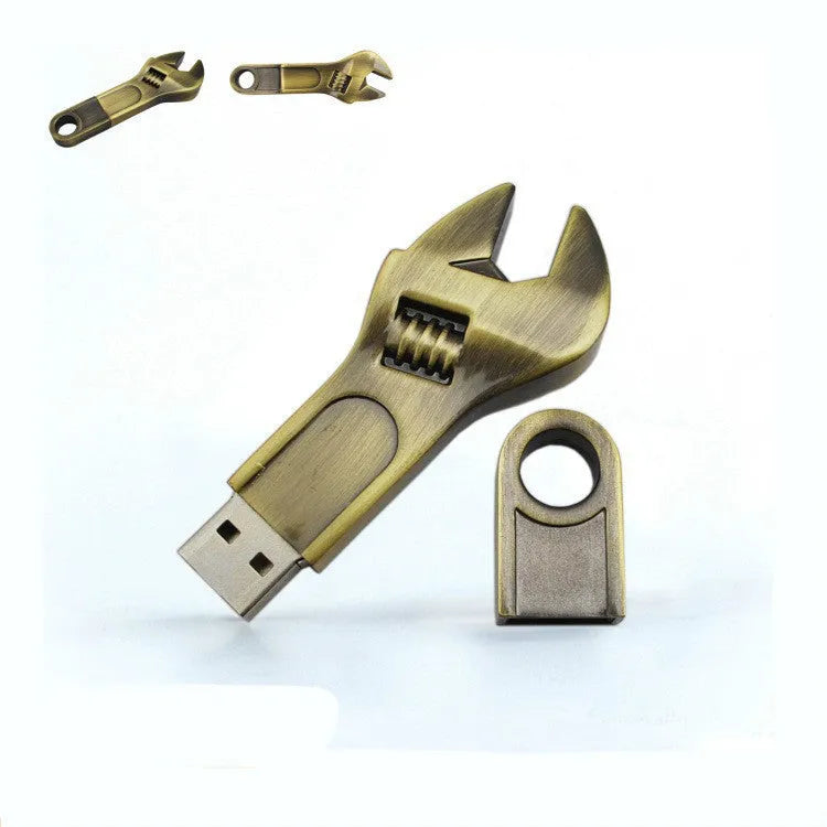 Metal wrench USB 3.0 flash drive with double-headed plum blossom design, metal shell, and small chain