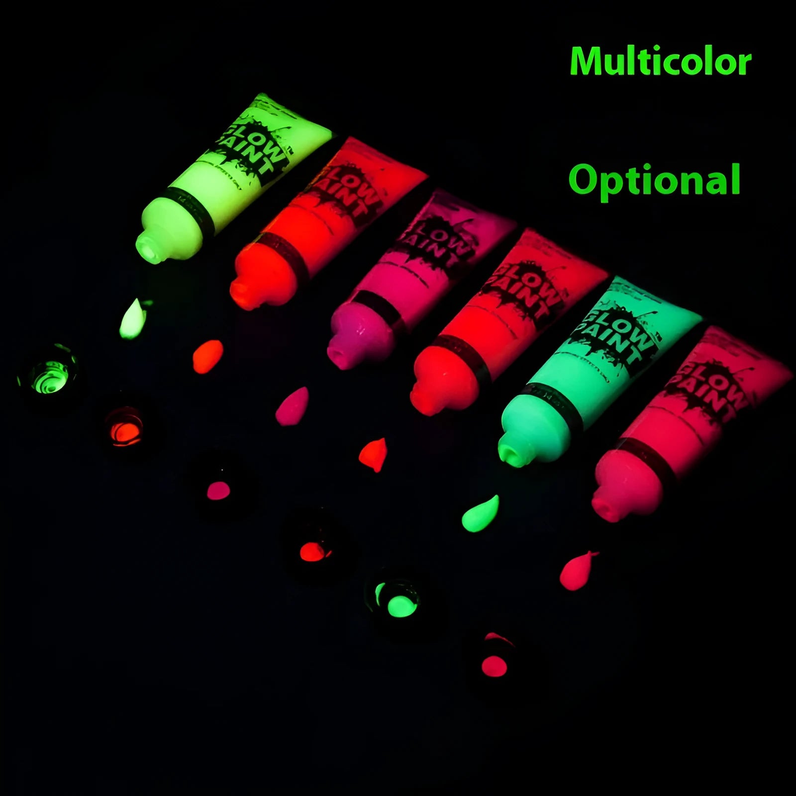 25ml squeeze tube of neon green face and body paint pigment for festivals.